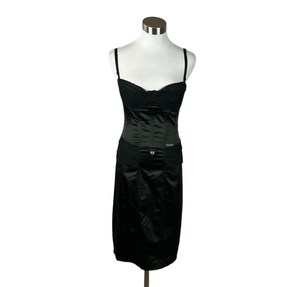 Galliano Vintage Y2K 2000’s Collection Black Spaghetti Strap Bustier Dress
